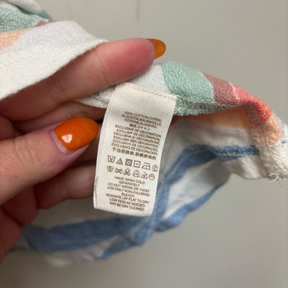 Free People Vintage Embroidered Striped Blue Peach Cotton Tank Top - Picture 11 of 14
